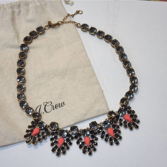 J. Crew Jewelry - J. Crew navy and coral jeweled art deco BRÛLÉE statement necklace